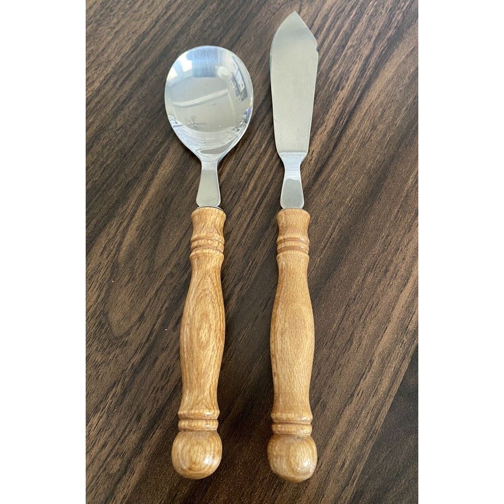 Vintage Wooden Handle Old Homestead‎  Butter Server & Jelly  Spoon MCM Flatware